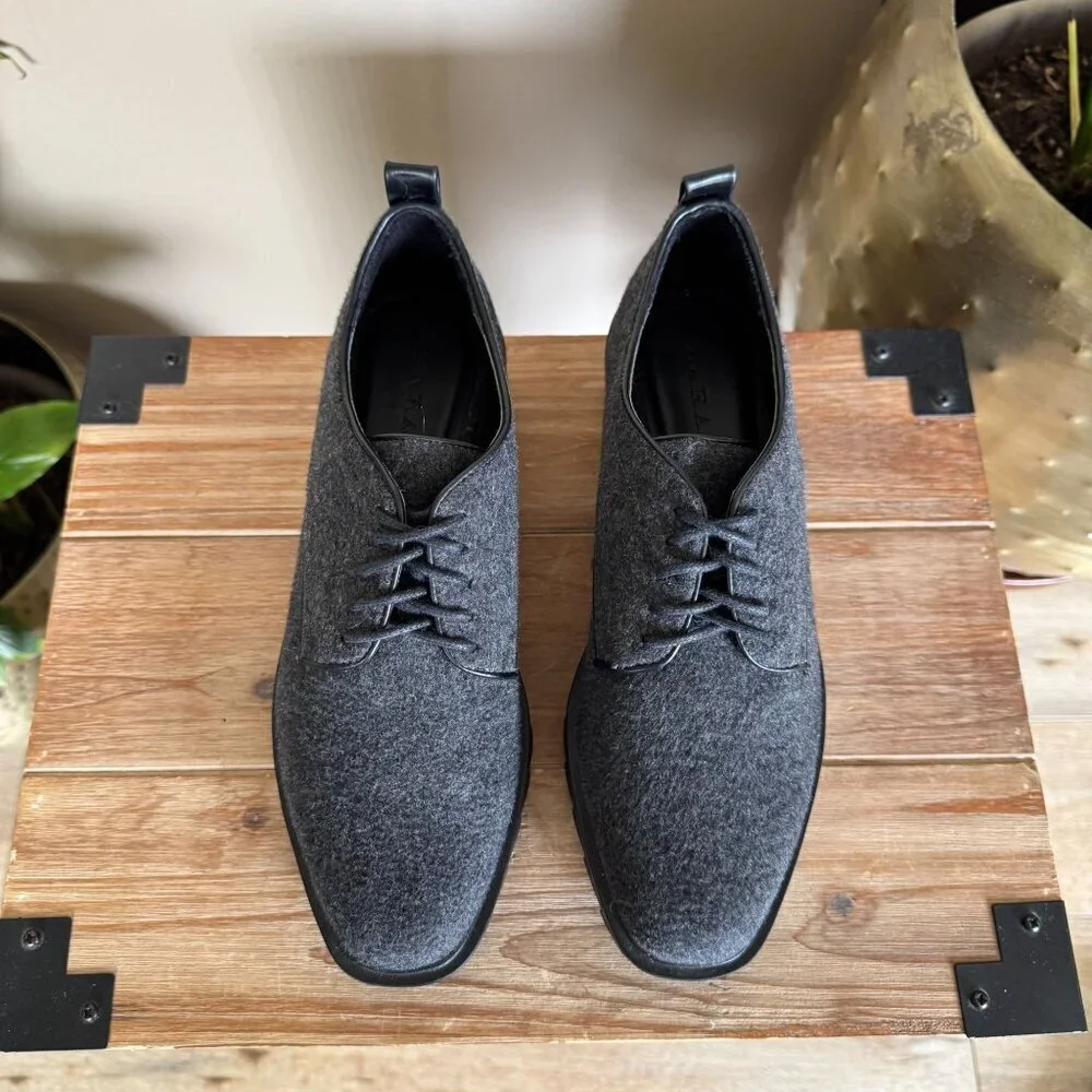 Zara Gray Felted Flannel‎ Blucher Platform Track Sole 90s Academia Oxford Shoes